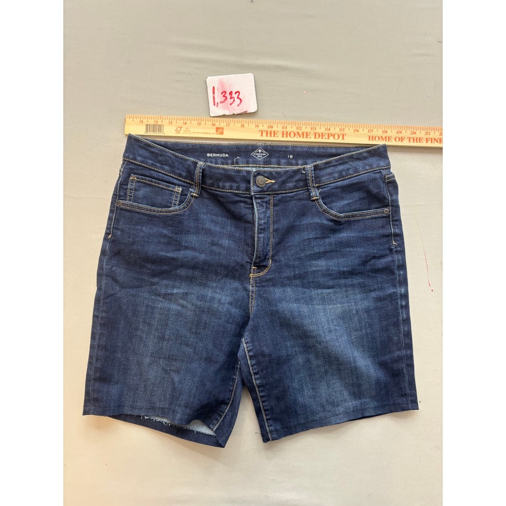 St. John's Bay Bermuda Denim Shorts Dark Wash Raw Hem Size 16